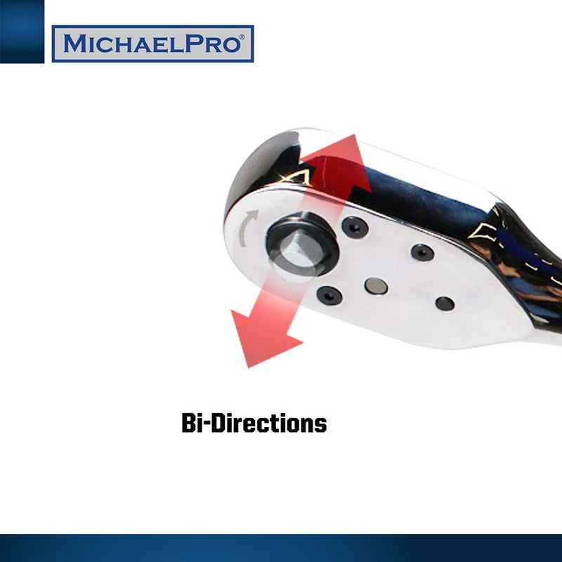 MichaelPro MICHAEL PRO MichaelPro MP001004 3/8 Inch Drive Ratchet Wrench Handle - Socket Change with 48 Tooth Durable Reversible Design - Pull Back Dual Action for Fast Removal or Fastener- 350 mm - Image 3